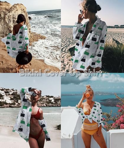 Women's Bikini Cover Up Button Down V Neck Blouse