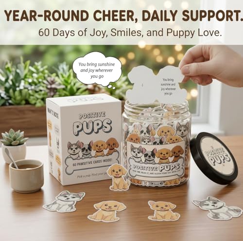 Positive Pups Jar with 60 Daily Affirmation Cards