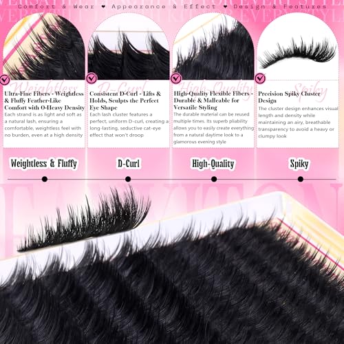 Volume Lash Clusters with Spiky Manga Lash Clusters 300D Eyelash Clusters 10-18MM Thick Wispy D Curl Cluster Eyelash Extensions 3D Fluffy Cluster Eyelash Extensions by FANXITON