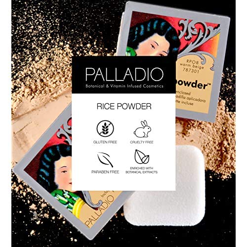 Palladio Rice Powder, Natural, Loose Setting Powder, Absorbs Oil, Leaves Face Looking and Feeling Smooth, Helps Makeup Last Longer For a Flawless, Fresh Look