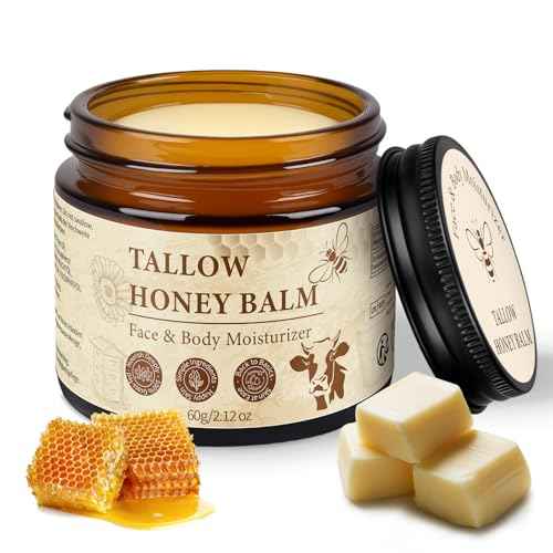 Tallow and Honey Balm for Face, Beef Tallow for Skin, Grass-Fed Beef Tallow & Raw Wild Honey, Body & Face Moisturizer