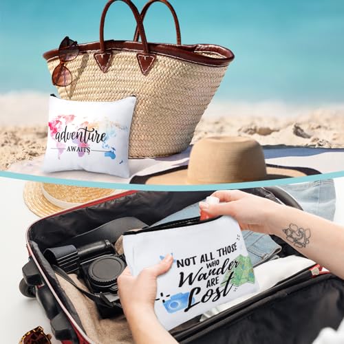 12 Pcs Travel Bag Adventure Awaits Makeup Bag Gifts World Map Cosmetic Case Traveler Gifts for Women Travel Theme Party Favors Mountains Pouch for Lover Friendship Birthday Accessories