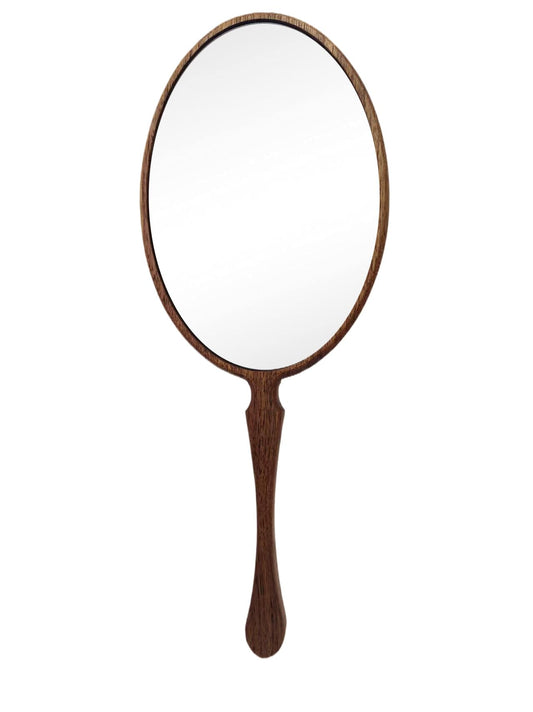 Csmzsolid Hand Mirrors with Handle for Makeup, Touching Up and Shaving, Oval Vintage Hand Held Mirror for Men&Women, 11.4" L x 4.3" W, Multi-Purpose for Salon Home Travel, Walnut Wood