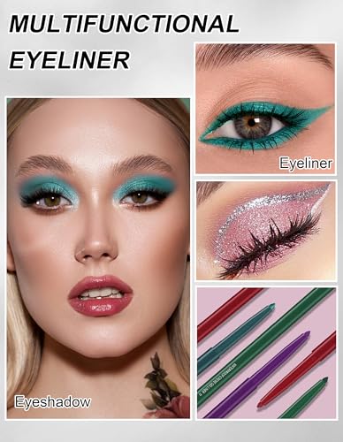 4 Pack Dark Green Waterproof Eyeliner Pencils, Retractable & Long-Lasting