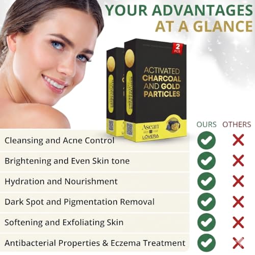 Premium 2X African Black Soap with 24K Gold Collagen Vitamin C Natural Handmade Charcoal Bar for Deep Cleansing Brightening Acne Control Face & Body 100% Egyptian