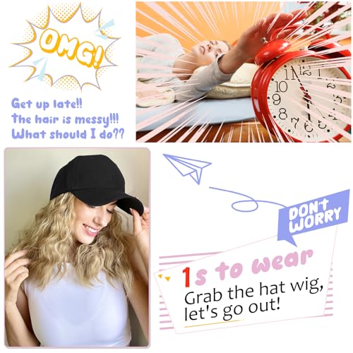 Baseball Hat Wig with 16'' Wavy Curly Hair Extensions - Adjustable Black Cap