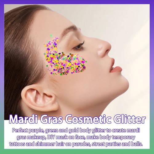 Allstarry Mardi Gras Face Glitter, 4 Colors Chunky Sparkle Set
