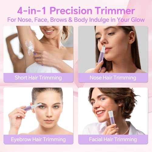 Nose Hair Trimmer for Women, 4-in-1 Electric Eyebrow Trimmer with LED Display, Painless & Waterproof Facial Hair Removal, USB-C Rechargeable Hair Shaver Razor for Nose Ear Eyebrow Peach-Fuzz Lips Chin