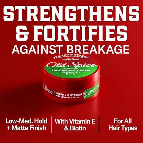 Old Spice Lightweight Cream for Men, Healthy & Strong with Vitamin E & Biotin, Men's Hair Styling Lightweight Cream, Low-Medium Hold, Matte Finish, 2.22 oz
