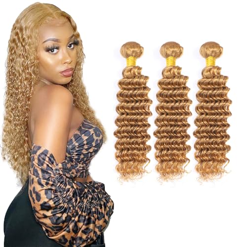 #27 Honey Blonde Deep Wave Human Hair Bundles 3-Pack