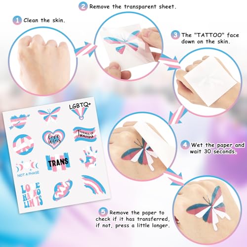 Transgender Pride Accessories Set - 24pc Bundle Bracelets Pins Tattoos