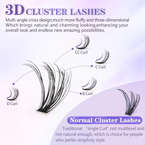 3D Effect Qeelasee 40d Lash Clusters Eyelash Extensions Wispy DIY Individual Eye Lashes Natural Volume 240pcs Mix9-16mm (3D effect, 40D-MIX9-16)