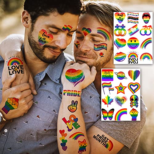 136+ PCS Gay Pride Temporary Tattoos - Rainbow LGBTQ Face Stickers