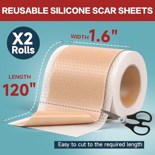 1.6¡±x240¡±Roll Medical Grade Silicone Scar Sheets, Reusable Silicone Scar Tapes for Surgical, C-Section, Tummy Tuck, Keloid Scars- Easy to cut