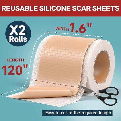 1.6¡±x240¡±Roll Medical Grade Silicone Scar Sheets, Reusable Silicone Scar Tapes for Surgical, C-Section, Tummy Tuck, Keloid Scars- Easy to cut