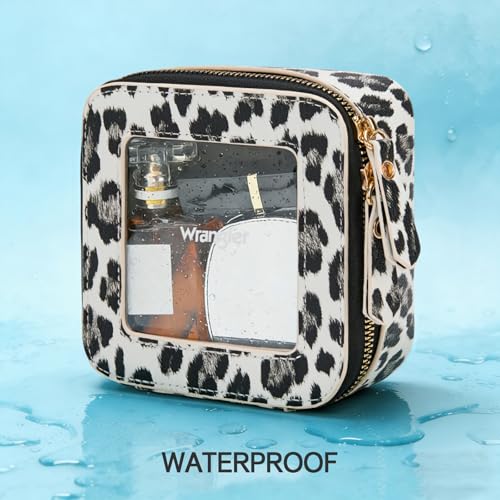 Montana West X Wrangler Clear Makeup Bag Travel Cosmetic Bag Portable Make Up Toiletry Organizer for Women Leopard