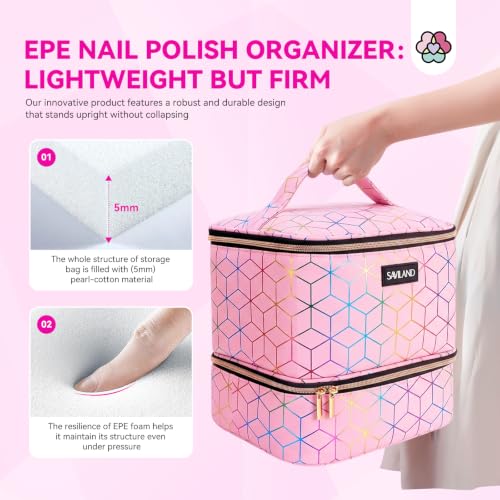 SAVILAND Pink PU Leather Nail Polish Organizer Bag for Nail Tech - A-Pink