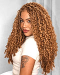 Honey Blonde Burmese Curly Human Hair Half Wig 18 Inch with Drawstring