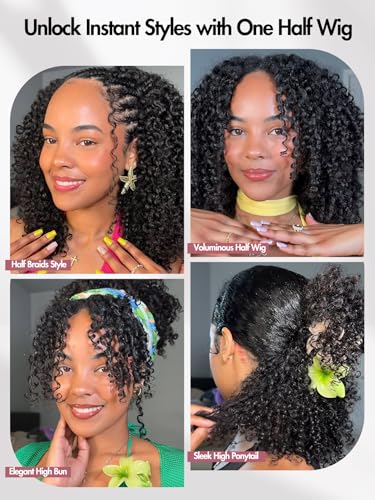16-Inch Curly Half Wig Water Wave for Black Women - Glueless & Versatile
