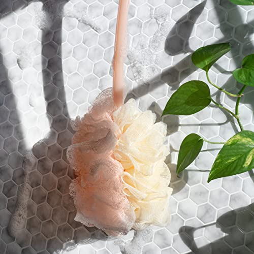 EcoTools 2-in-1 EcoPouf Bath Brush, Loofah Brush for Bath & Shower, with Long Handle & Recycled Netting for Cleansing & Exfoliating, Back Brush for Men & Women, Eco-Friendly & Cruelty-Free, 1 Count