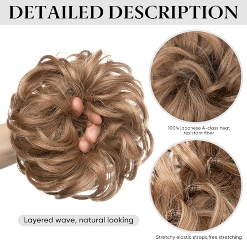 SARLA Messy Hair Bun Scrunchies - 2PC Wavy Updo Extensions