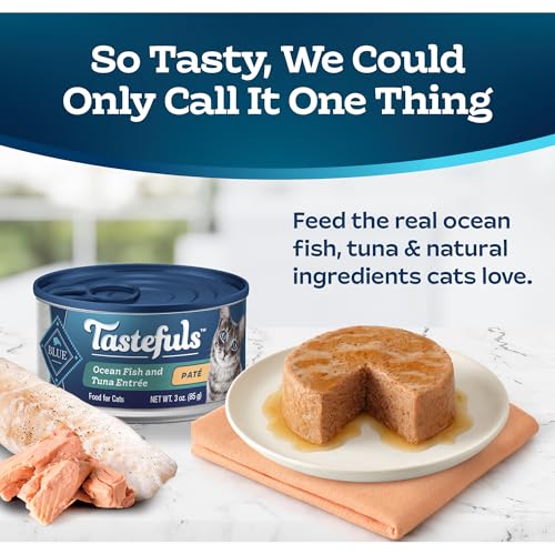 Blue Buffalo Tastefuls Wet Cat Food Paté, Made with Natural Ingredients | Ocean Fish and Tuna Entrée, 3-oz. Cans (24 Count)