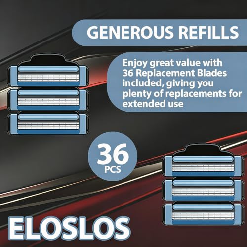 36 Replacement Blades for GL-Mach 3 Style Razors – Blue, Wet Shaving Refills