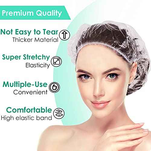 Keeygo Disposable Shower Caps 50 PCS Bath Caps Clear Waterproof Plastic Wraps for Women, Hotel Travel Essentials Accessories Hair Caps(20.5")