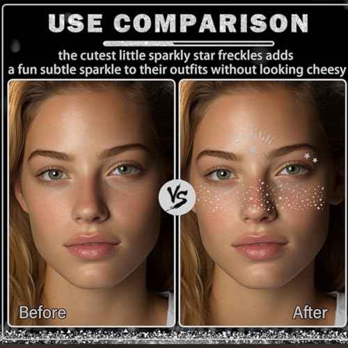 20 Pcs Silver Glitter Freckles,20 Pcs Face Gems with 4 Shapes - Sparkling Self-Adhesive Face Jewels for Festival, Rave & Party Makeup - Waterproof Face Glitter Patches for Women & Teens