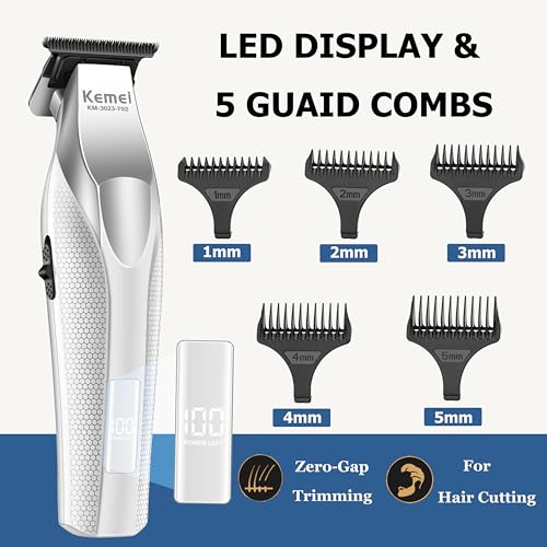 KEMEI Hair Trimmer for Men, Coldless Hair Clippers for Men Professional 9000 RPM Mens Hair Trimmer with LED Display Zero Gap Trimmers for Barbers Ceramic and DLC Blades KM-3023-702