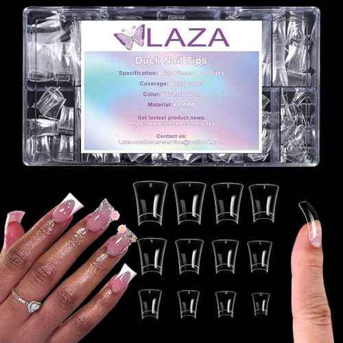 Laza 600pcs Short Duck Nail Tips 12 Sizes Box-packed Clear Duck Nails Half Cover Wide Nail Tips French False Nail Tips for Acrylic Nails Extension Tips ? 22MM