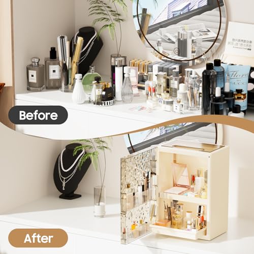 Makeup Organizer,Skincare Organizer with Drawers and Transparent Cover,Large Cosmetic Display Case for Vanity Organizer and Bathroom Countertop Storage.