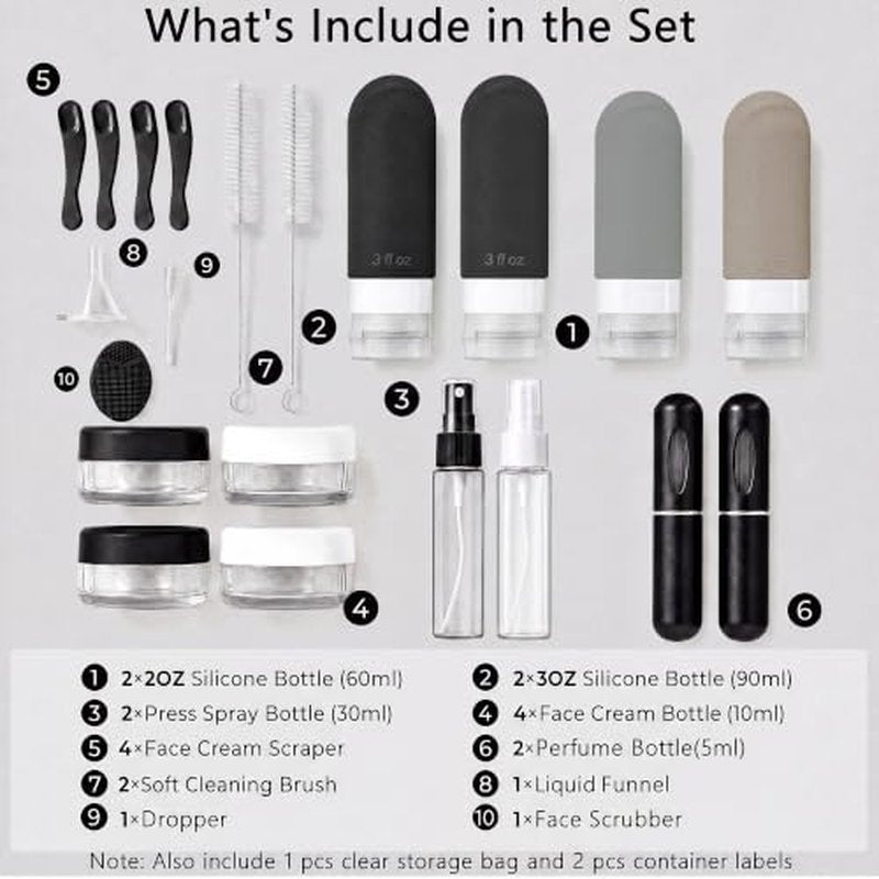 24-Pack Travel Bottles TSA Approved Leak Proof Toiletries Set