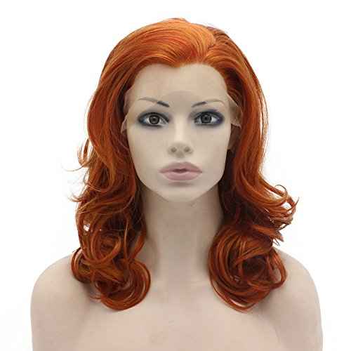 MX angel Medium Long Wavy Reddish Blonde Synthetic Hair Lace Front Wig Natural