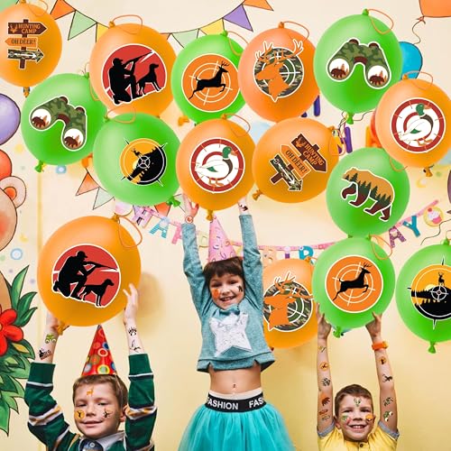72-Piece Hunting Party Favors Set - Tattoos & Punch Balloons