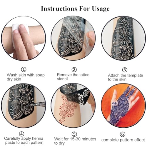 Henna Tattoo Stencil Kit - 9 Reusable PVC Templates