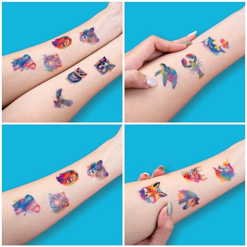 96 PCS Watercolor Animal Temporary Tattoos for Kids