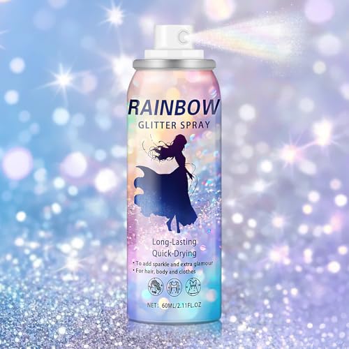 AWCCXMYM Body Glitter Spray Temporary Sparkle Glitter Spray for Hair and Body Long-Lasting and Quick-Drying Shiny Hairspray for Christmas Festival Concert Party Rave Accessories 2.11 Fl Oz