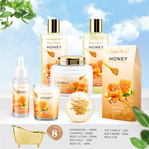 Honey Almond Bath Gift Set for Women & Men - 8pc Spa Kit