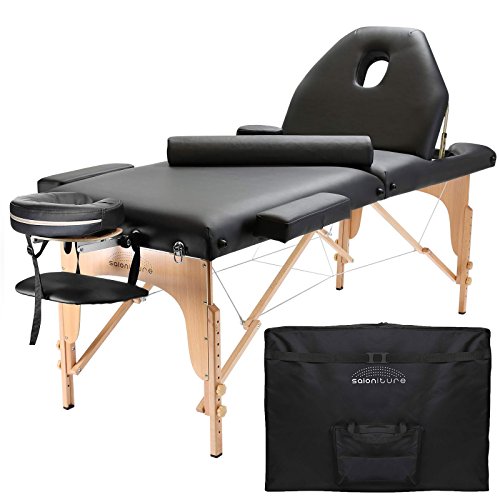 Saloniture Portable Massage Table with Backrest - Black, Deluxe Comfort & Sturdy Support