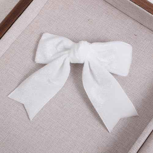 White Velvet Hair Bow Clips 3" Small Soft Velvet Ribbon Bow-Knot Alligator Hair Pins Barrettes for little Toddler Teen Flower Girls Kids Xmas Valentines Back School Gift Wedding Accessories