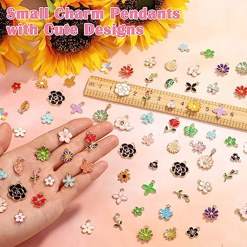 Acejoz 150Pcs Flower Charms for Jewelry Making(In Pairs), Assorted Jewelry Enamel Charms, Wholesale Mixed Bulk Metal Earring Charms for DIY Necklace Bracelet Earring Jewelry Making and Crafting