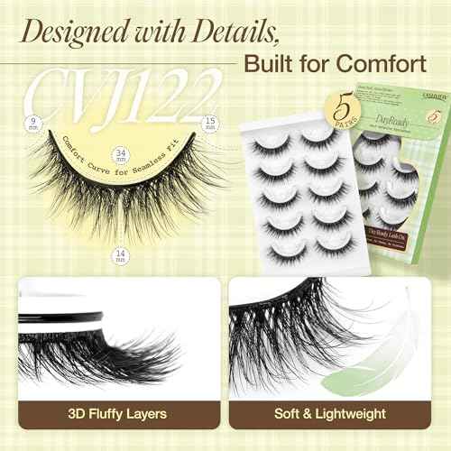LASHVIEW Self Adhesive Eyelashes Natural Look Press On Lashes No Glue Need Eyelashes Reusable Cat Eye Wispy Self-adhesive False Lashes with Replacement Adhesive Strips 5 Pairs(CV122)