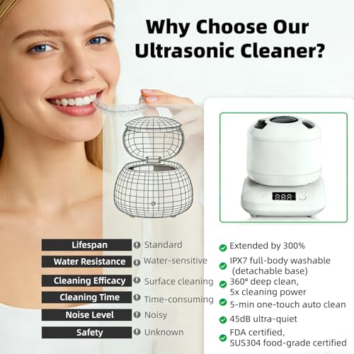 Ultrasonic Retainer Cleaner with UV Light & 4 Modes