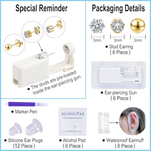 VitaCool Ear Piercing Kit with Gun & 3mm Gold Studs