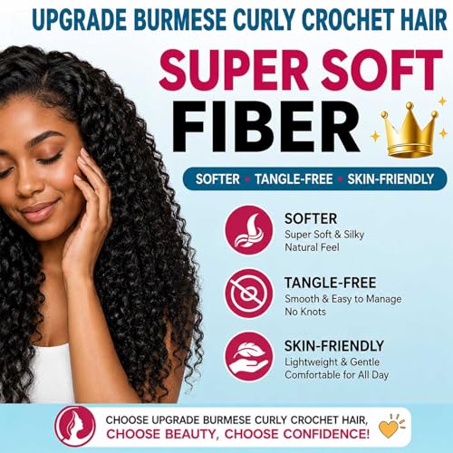 Burmese Curly Crochet Hair 12 Inch - 8 Pack Pre-Looped Extensions