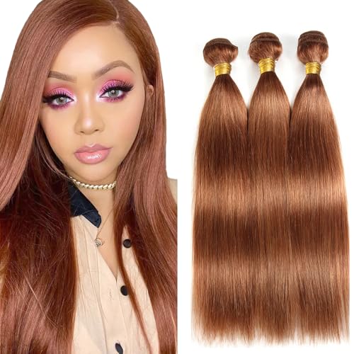 Light Brown Straight Human Hair Bundles - 3 Pack #30 Virgin Hair