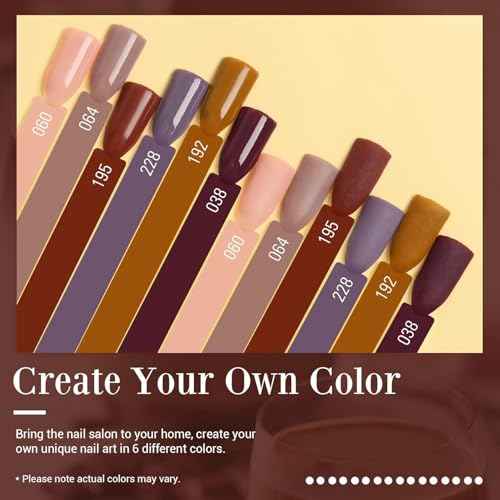 AZUREBEAUTY Dip Powder Nail Set, Fall Nude Dark Brown Purple Gary Natural 6 Colors Dipping Powder Starter Kit, French Nail Art Manicure DIY Salon, No Need Nail Lamp Cured