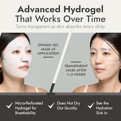 Collagen Gel Mask, Non-Slip Breathable Micro-hole Hydrogel for Redness Relief & Glass Skin, Intense Hydration, Soothing, Moisturizing, 4 Sheets (Hydro Soothe)