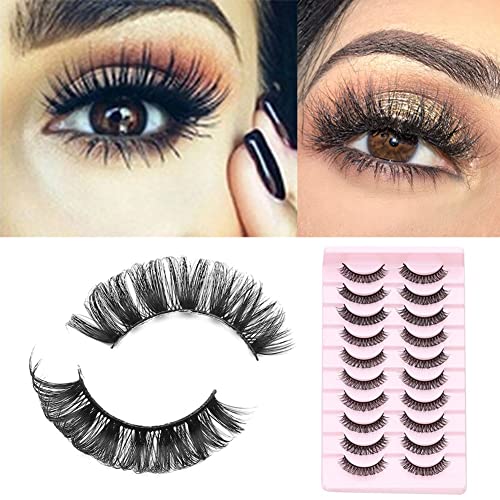 10 Pairs DD Curl 3D Russian Strip Lashes - Fluffy Reusable